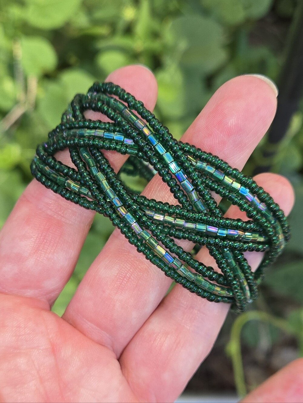 Anthropologie Emerald Fae Green Braided Beaded Bracelet Memory Wire